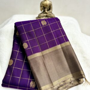 102. Purple checks silk saree with contrast border